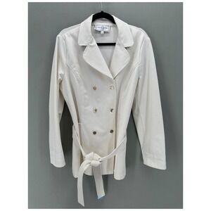 St John Sport Marie Gray Double Breasted Belted Blazer Jacket Ivory Size L Yacht